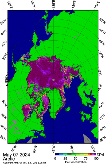 Arctic sea ice concentration (different color code)
